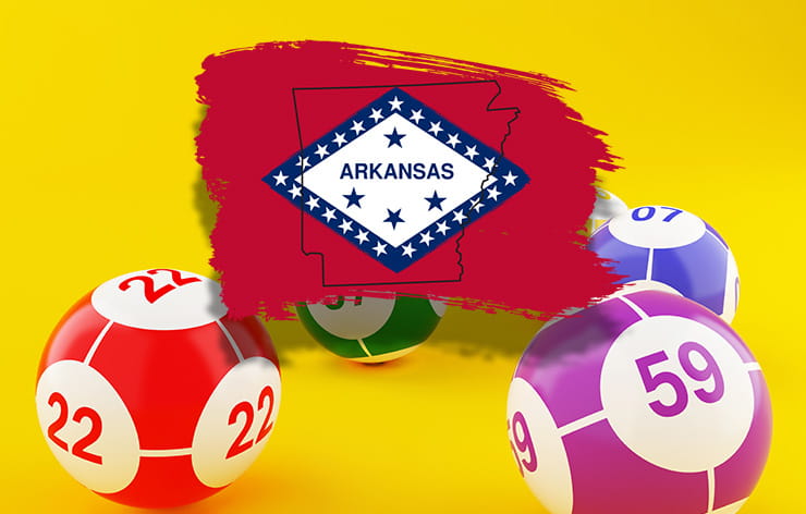 Arkansas state banner and some lottery balls