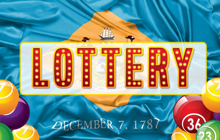 A banner with the logo of the Delaware Lottery.