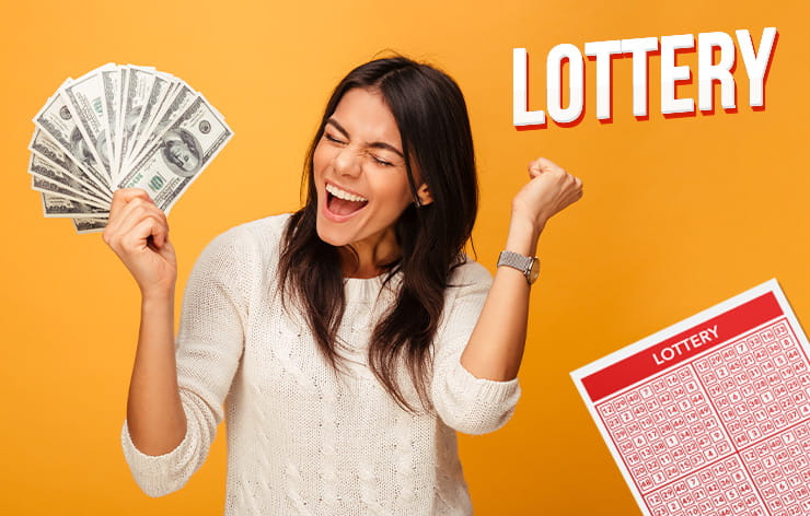 A woman celebrates a win of the South Dakota Lottery.