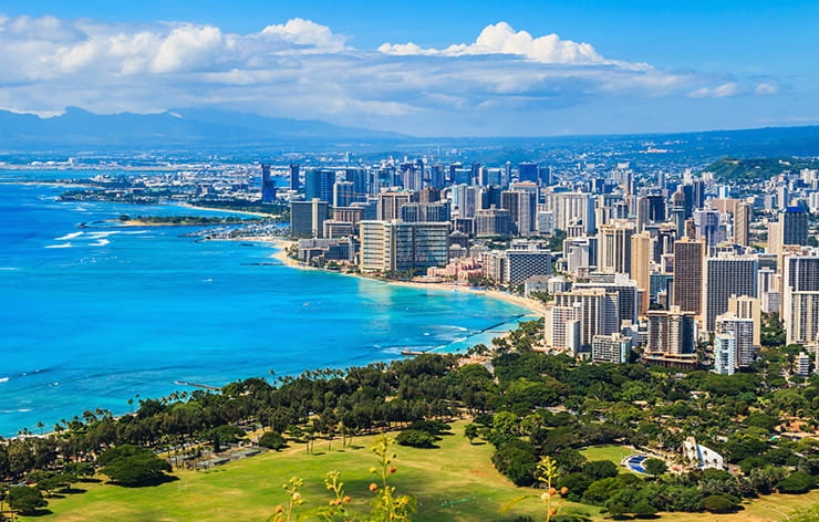 Honolulu shoreline and skyline.