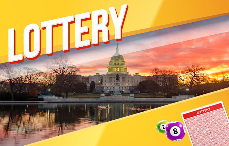 A view of the state capitol, with the words 'Lottery'.