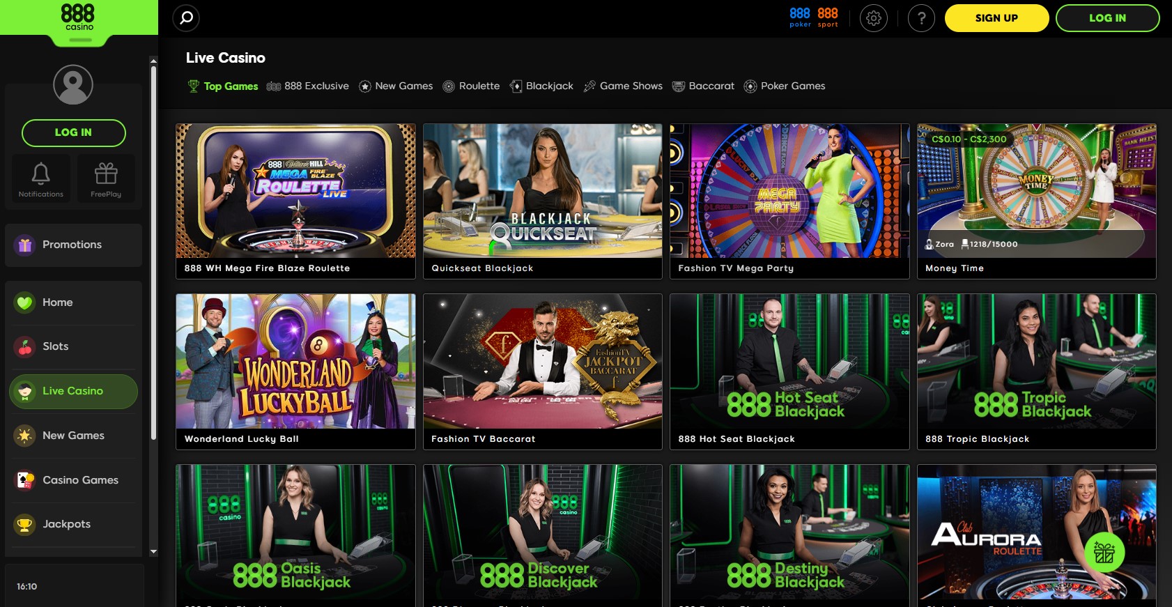 888 Casino live casino screenshot