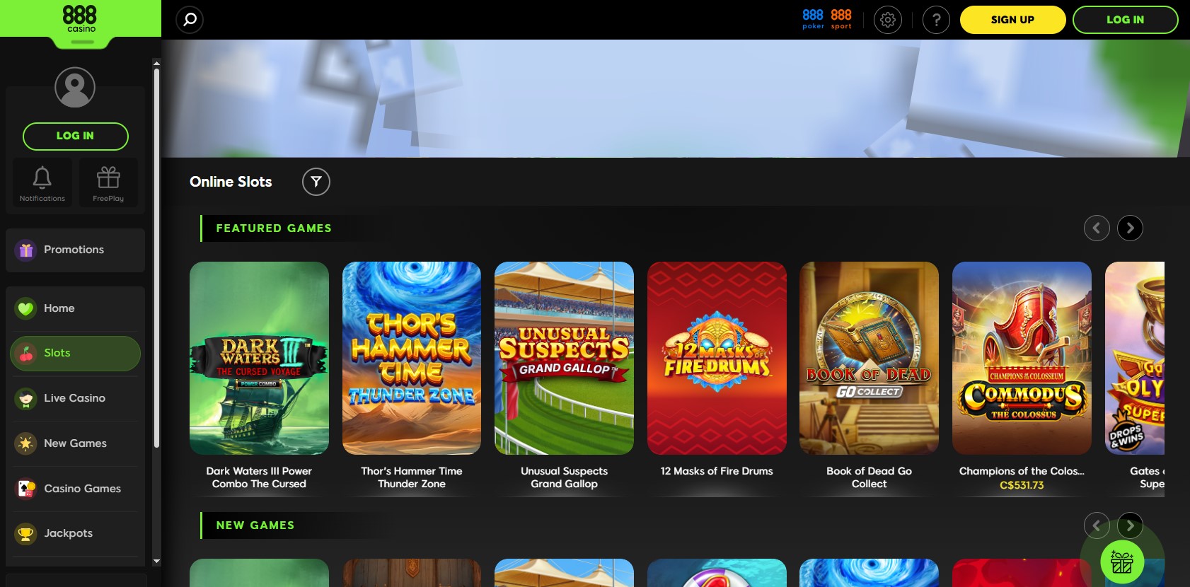 888 Casino slots screenshot