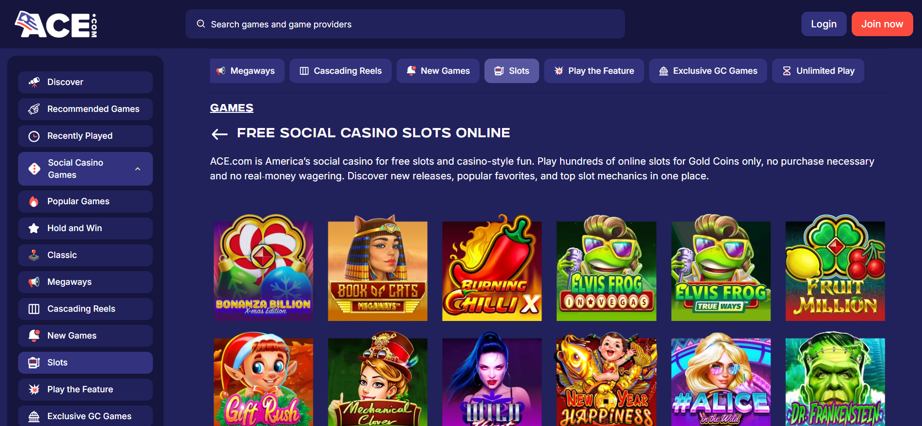 Ace Casino slots screenshot