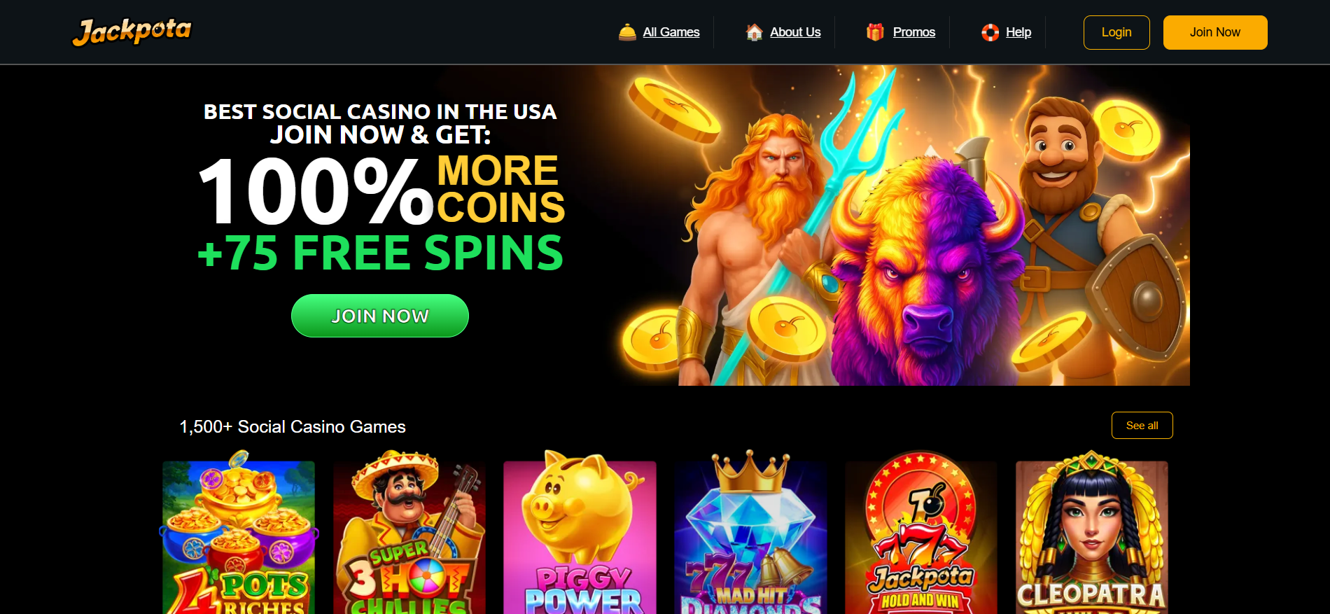 Jackpota homepage screenshot