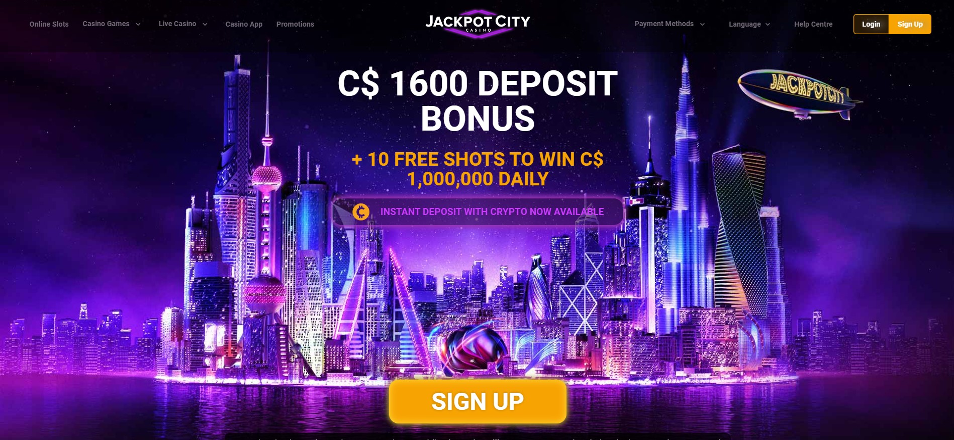 Jackpot City Casino homepage screenshot