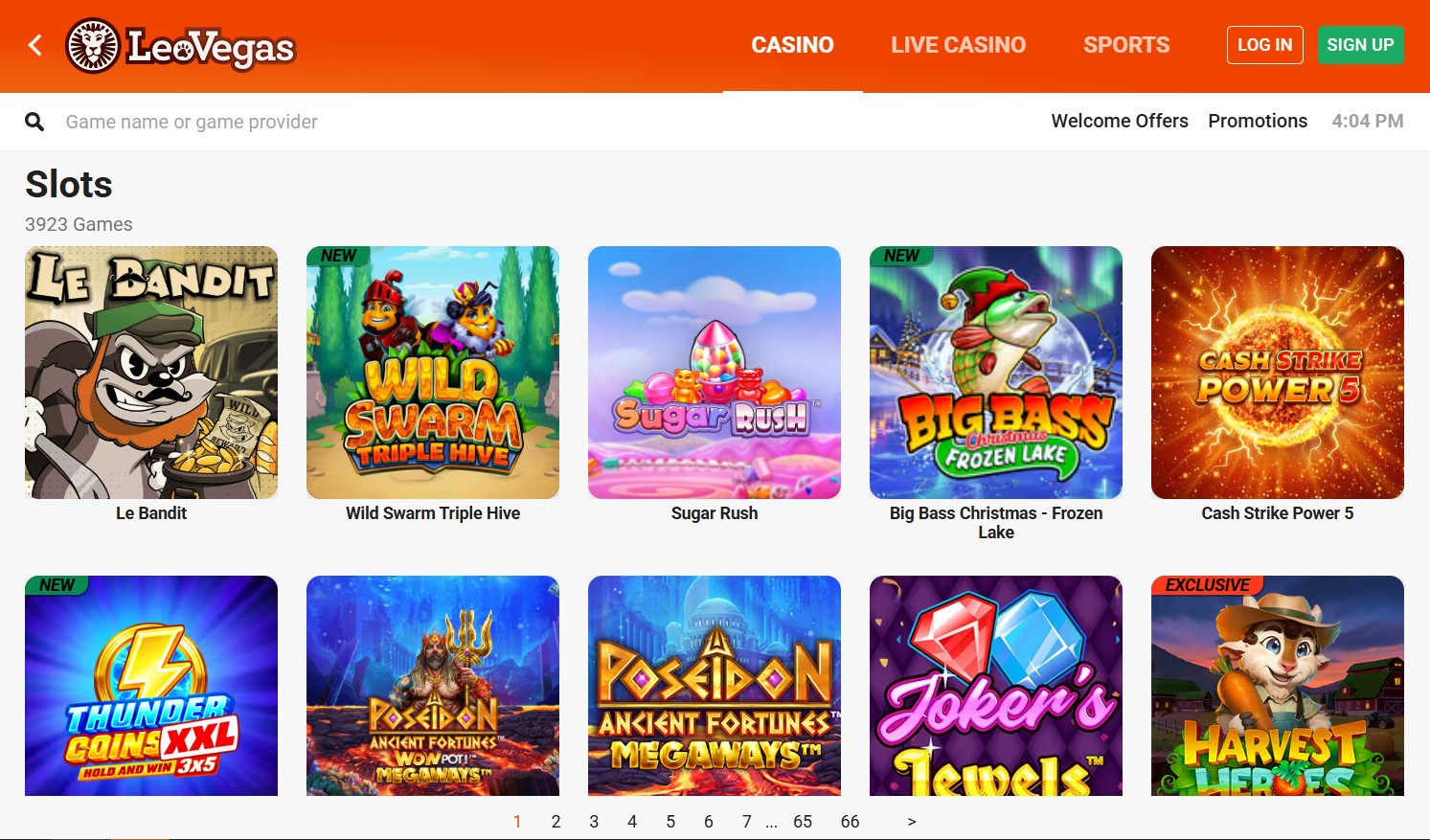 LeoVegas slots screenshot