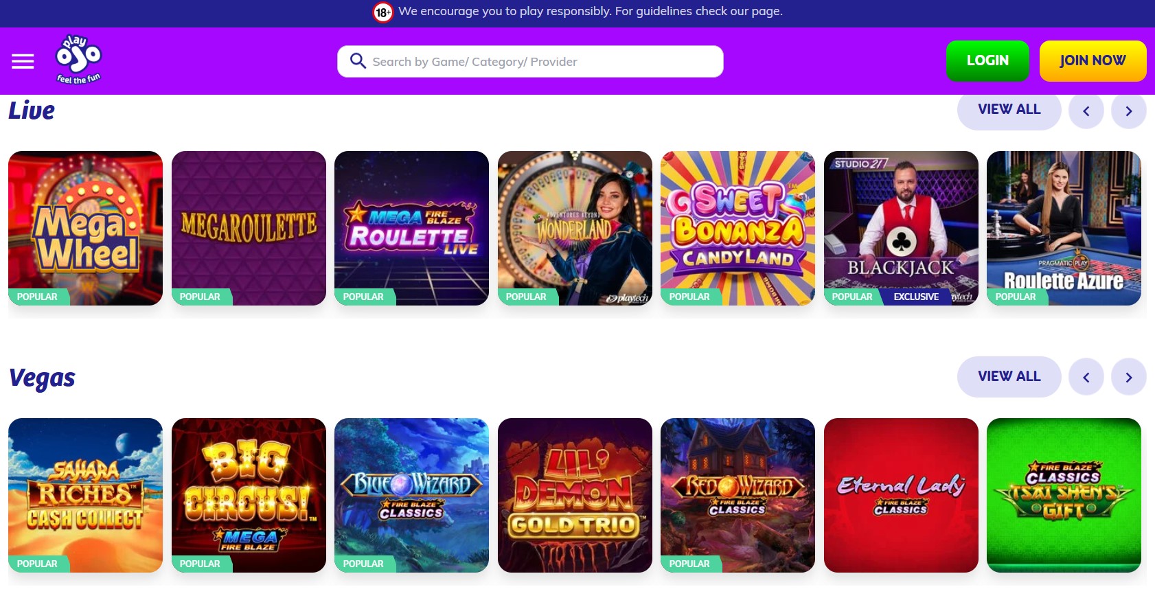 PlayOJO live casino screenshot