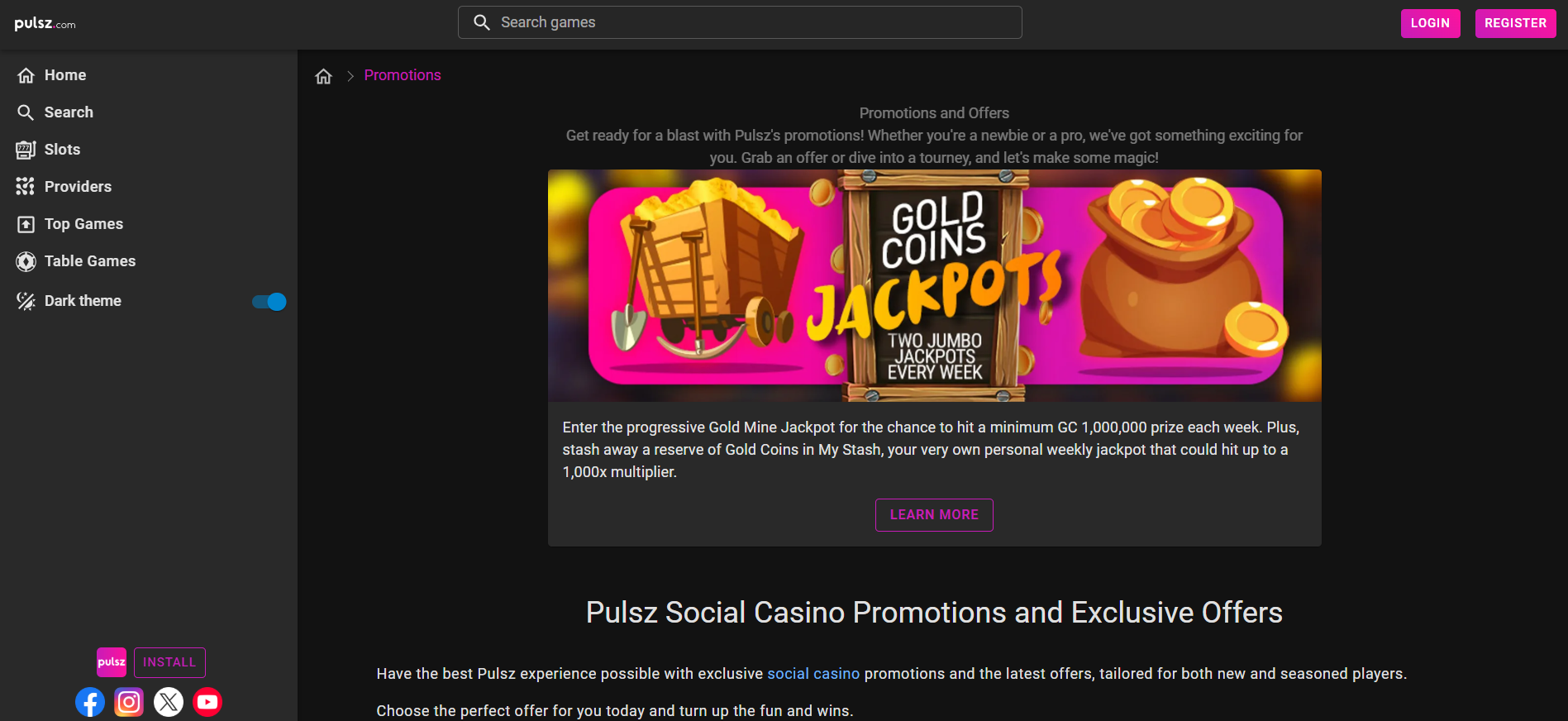 Pulsz Casino live casino screenshot