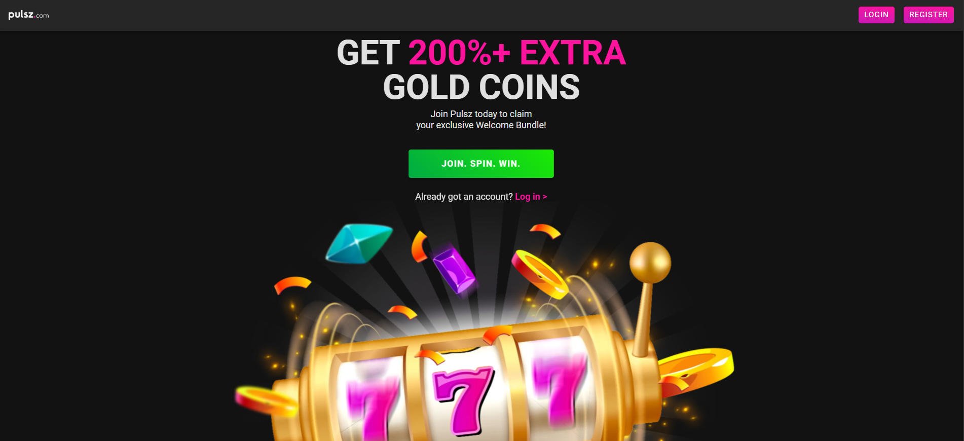 Pulsz Casino homepage screenshot