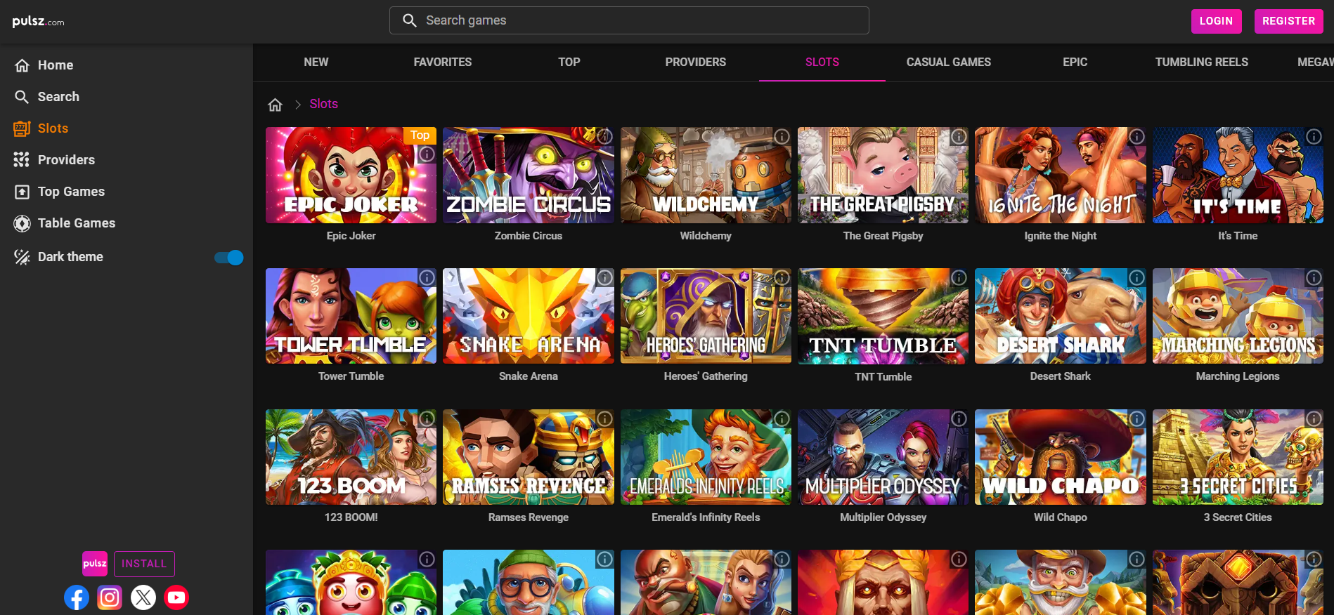 Pulsz Casino slots screenshot