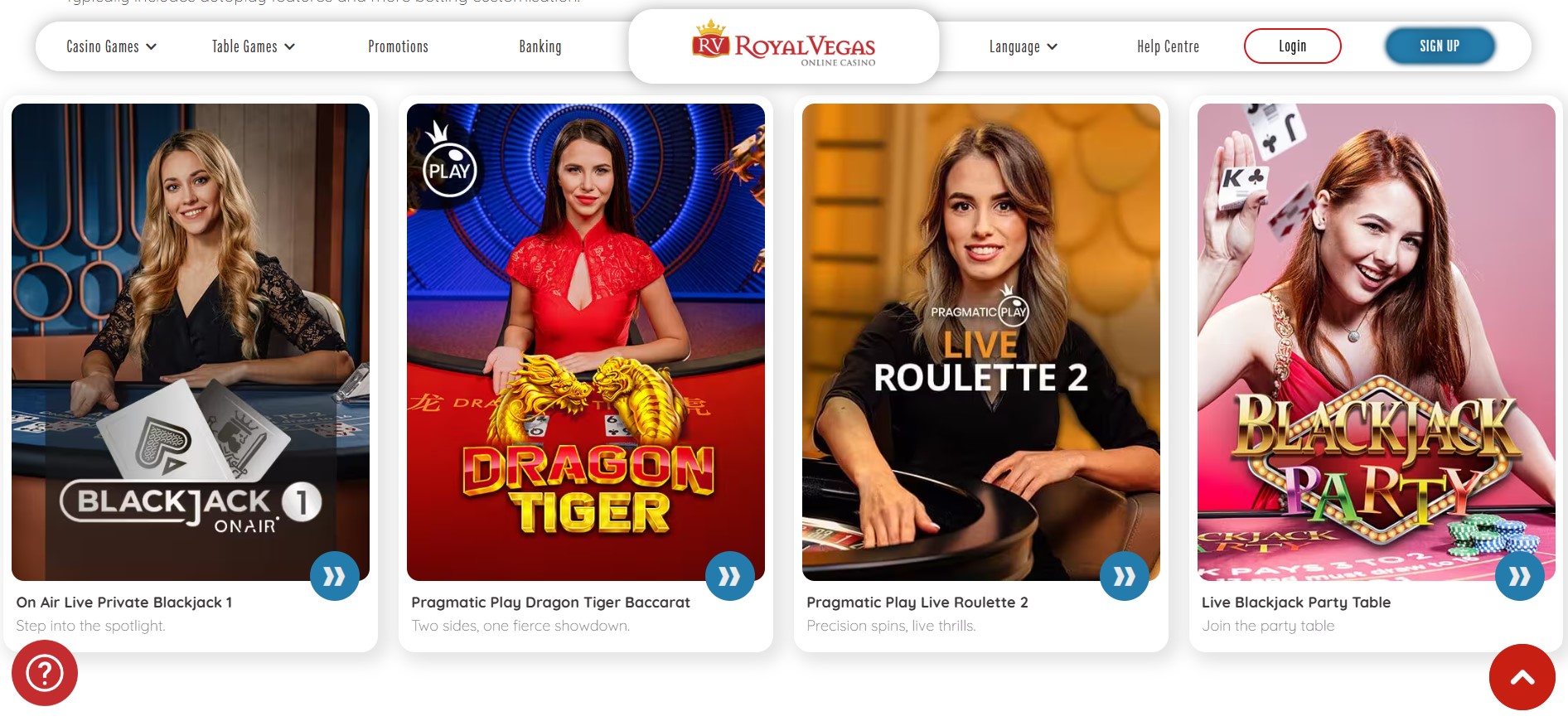 Royal Vegas Casino live casino screenshot