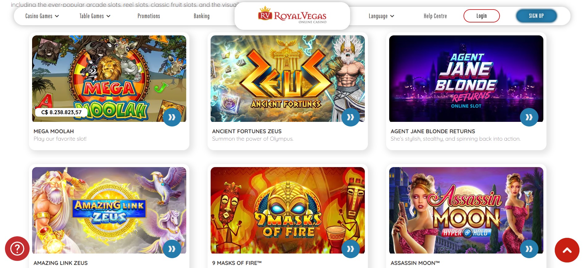 Royal Vegas Casino slots screenshot