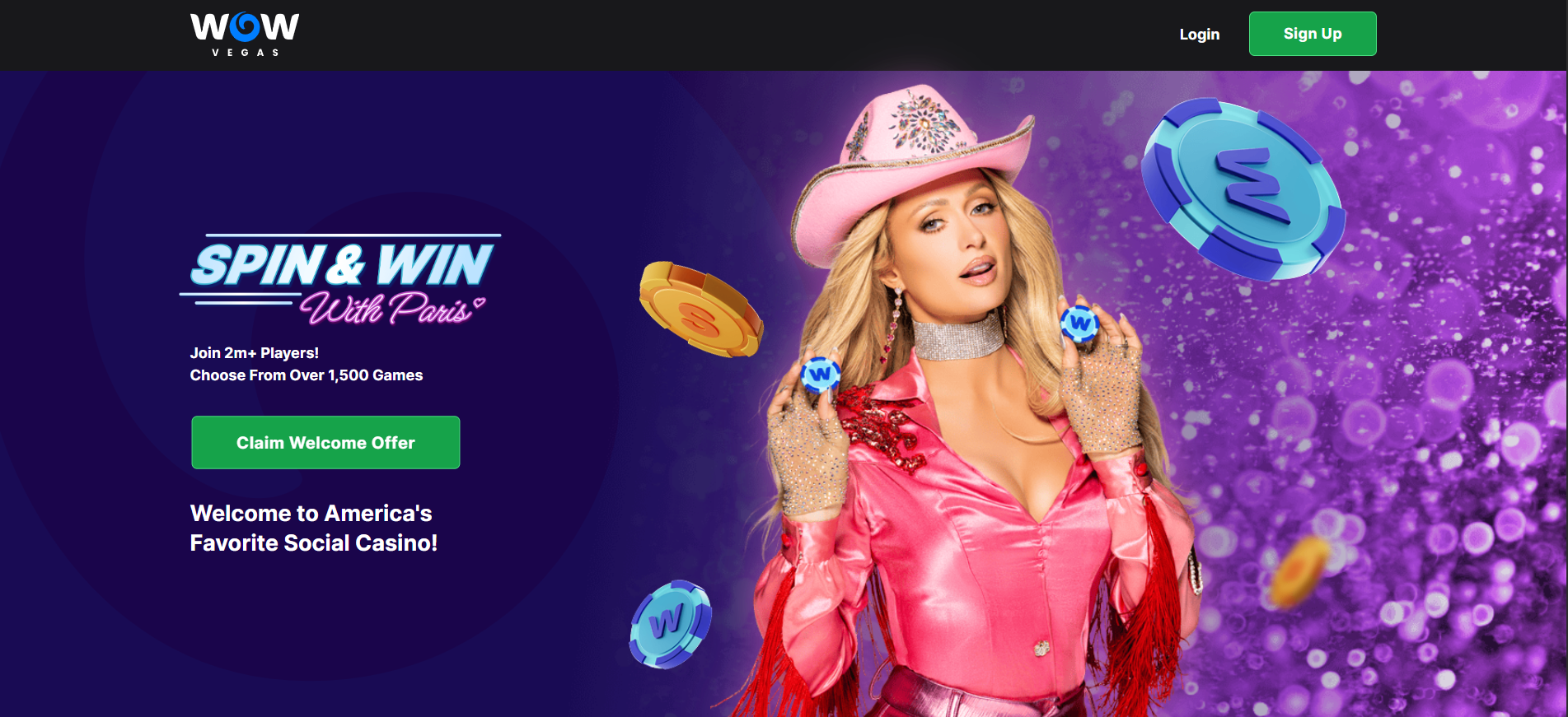 Wow Vegas homepage screenshot